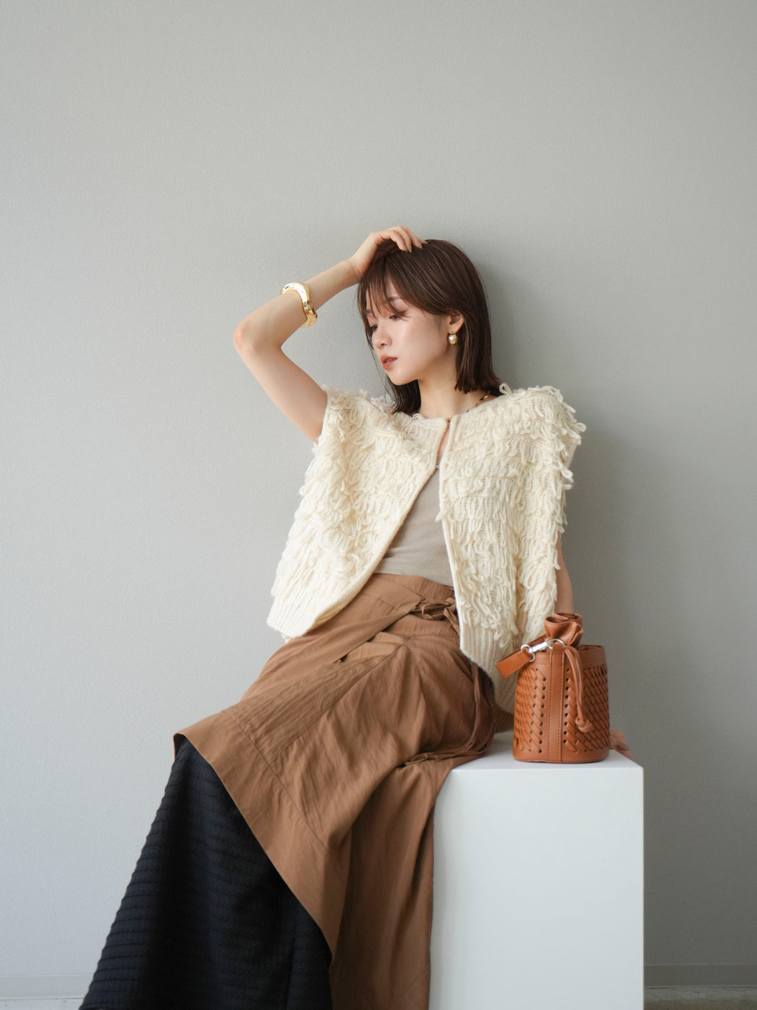 [予約]ループデザインベスト/アイボリー