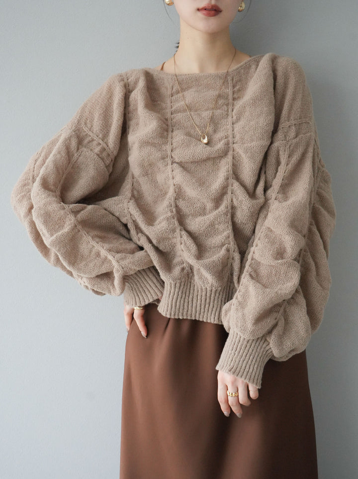 [予約]バックオープンシャーリングニットプルオーバー/グレージュ