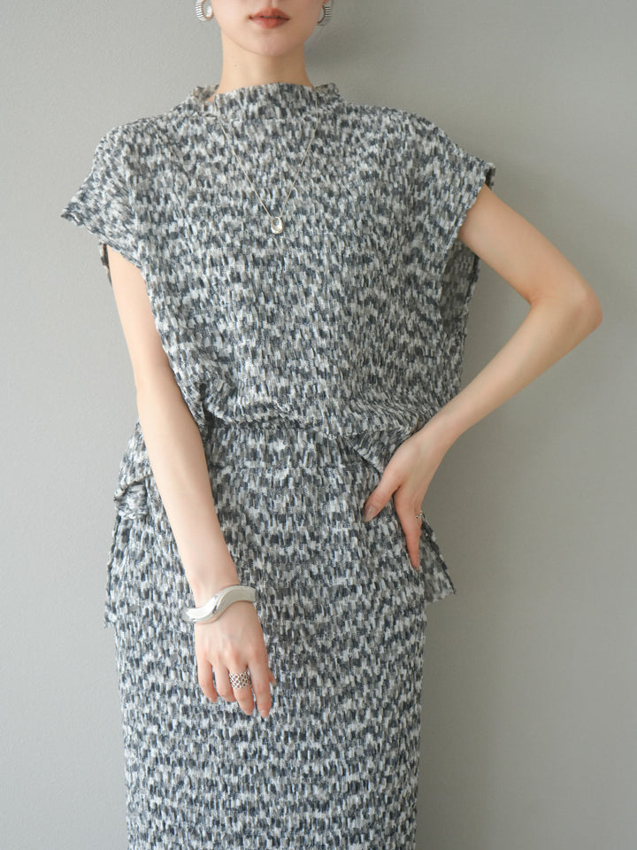 [予約]マルチカラーランダムプリーツフレンチトップス/ブラック