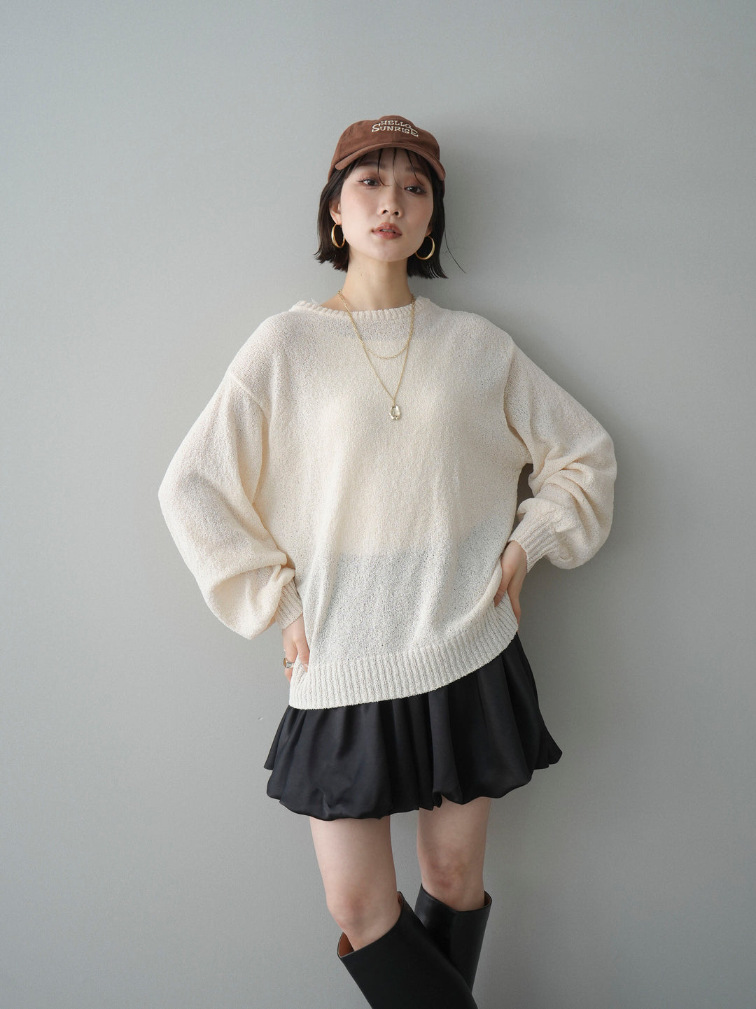 [予約]バックシアーフラワーレースニットプルオーバー/ivory