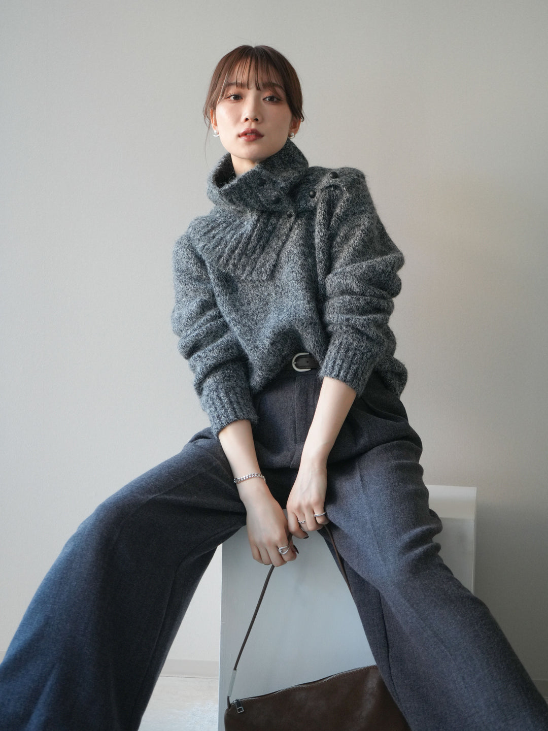 [予約]ネック付MIXニットアンサンブル/gray