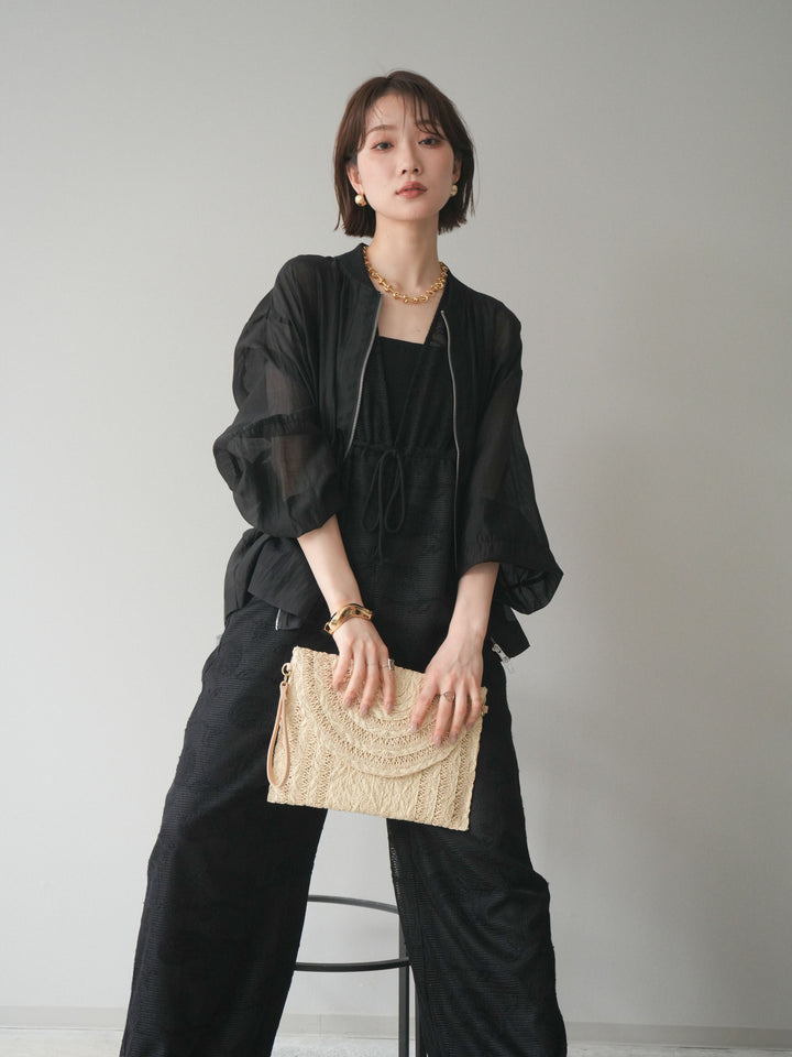 [SET]レース刺繍サロペット+ドロストシアーブルゾン(2set)