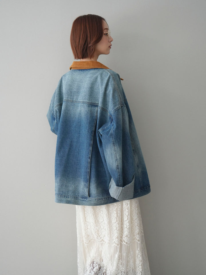 [予約]コーデュロイ×デニムミドルジャケット/blue