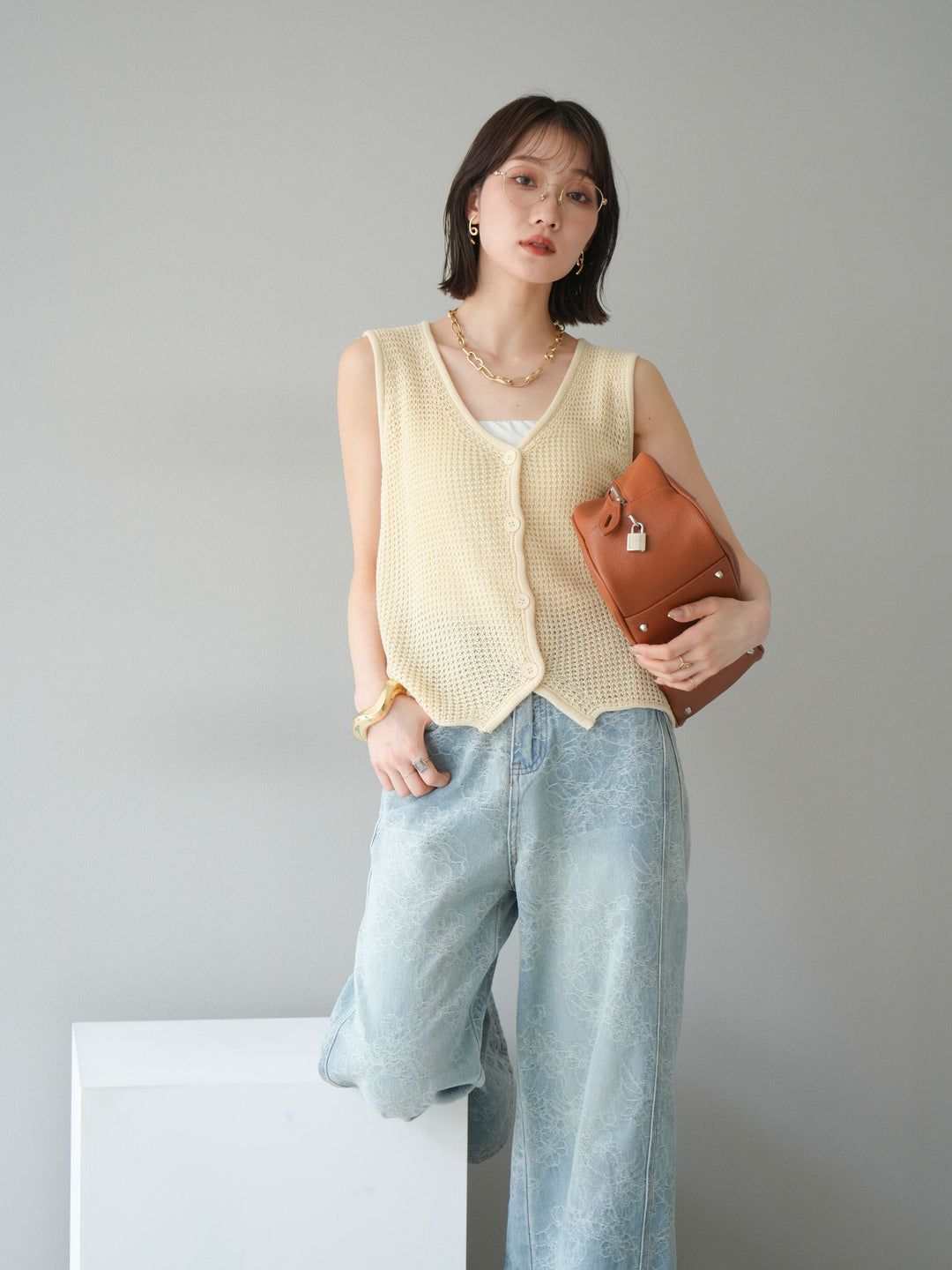 【預購】華夫格針織背心/黃色