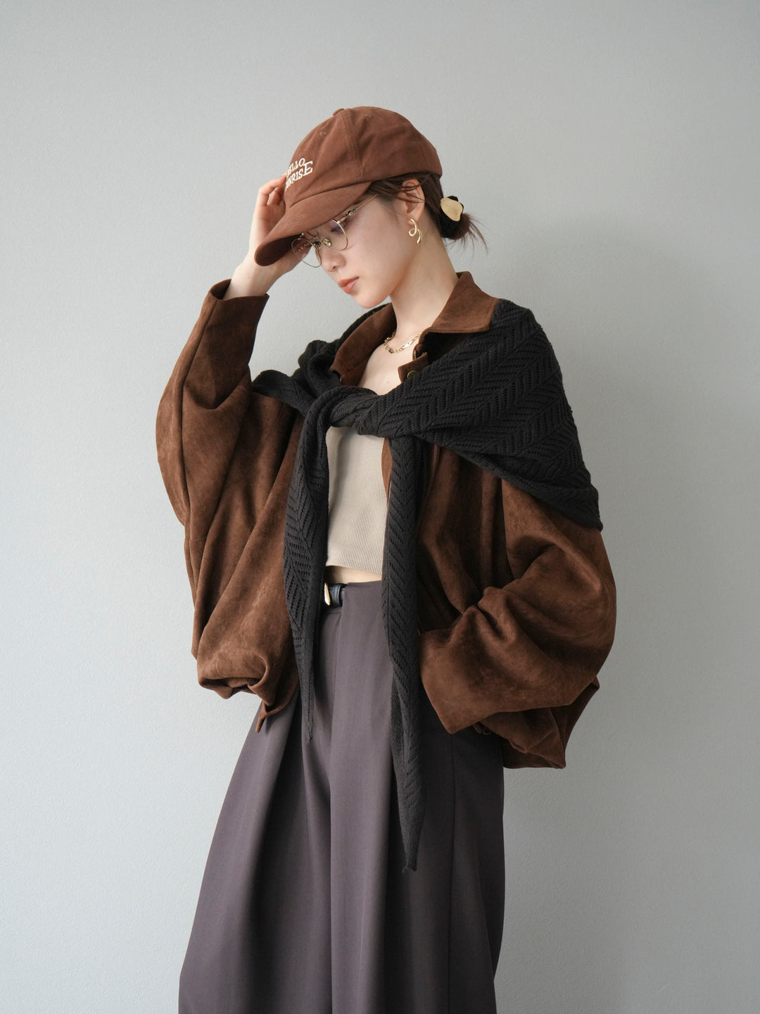 [SET] 麂皮外套+皮帶環設計寬褲（2套）