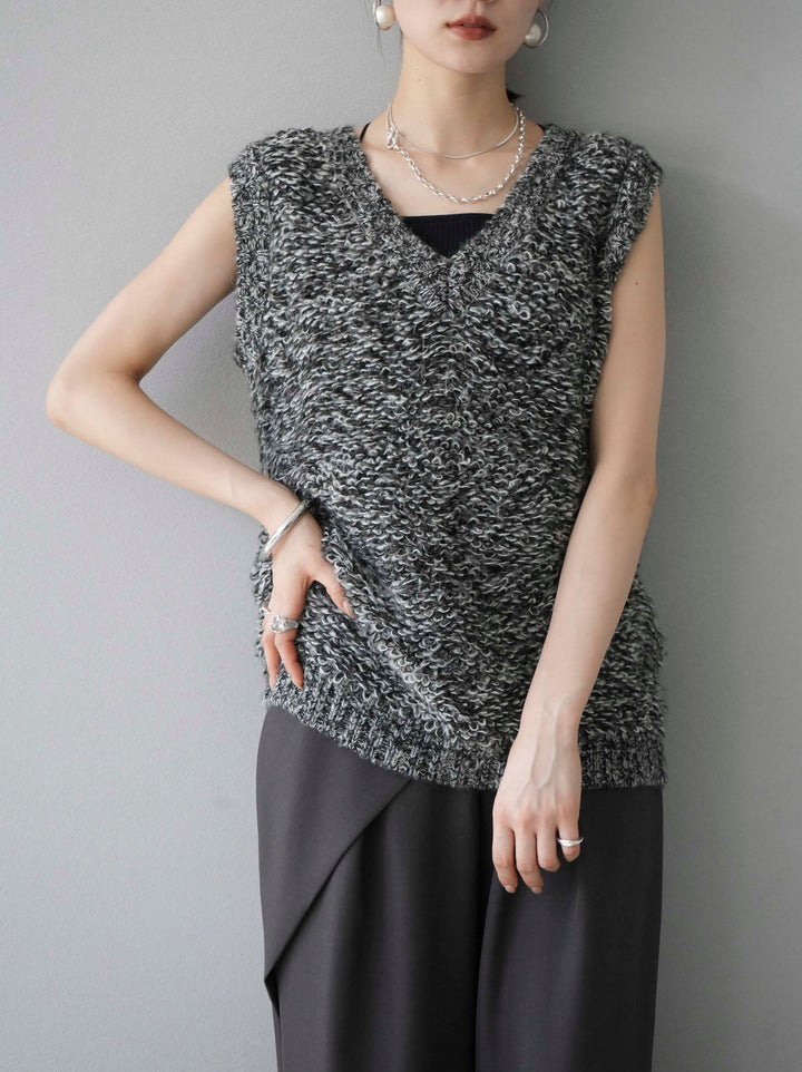 [預訂] 毛圈針織背心/黑