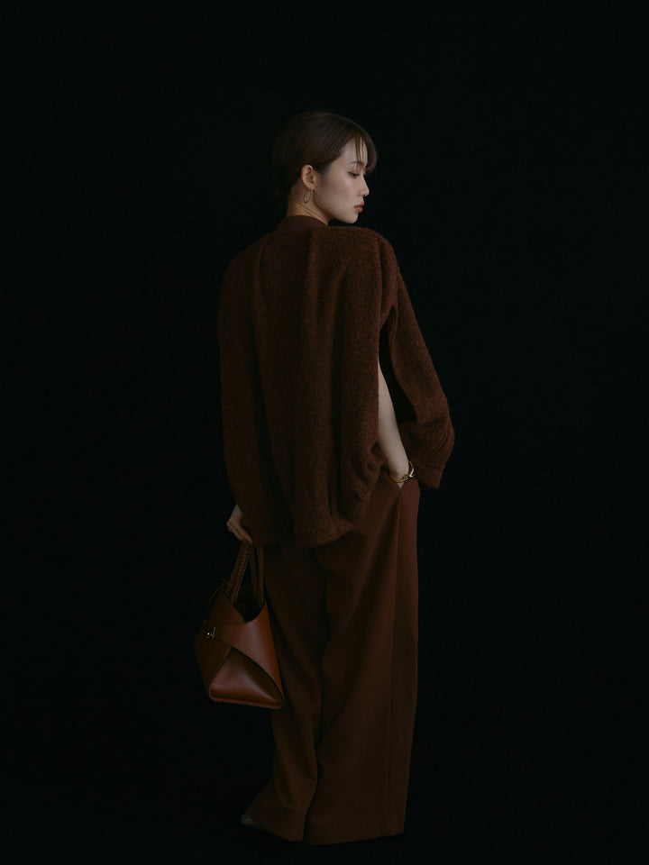 [予約]ラップデザインタックワイドパンツ/ブラウン