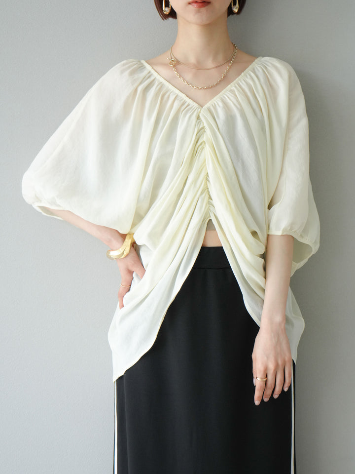 [予約]ボリュームスリーブシアータックブラウス/アイボリー