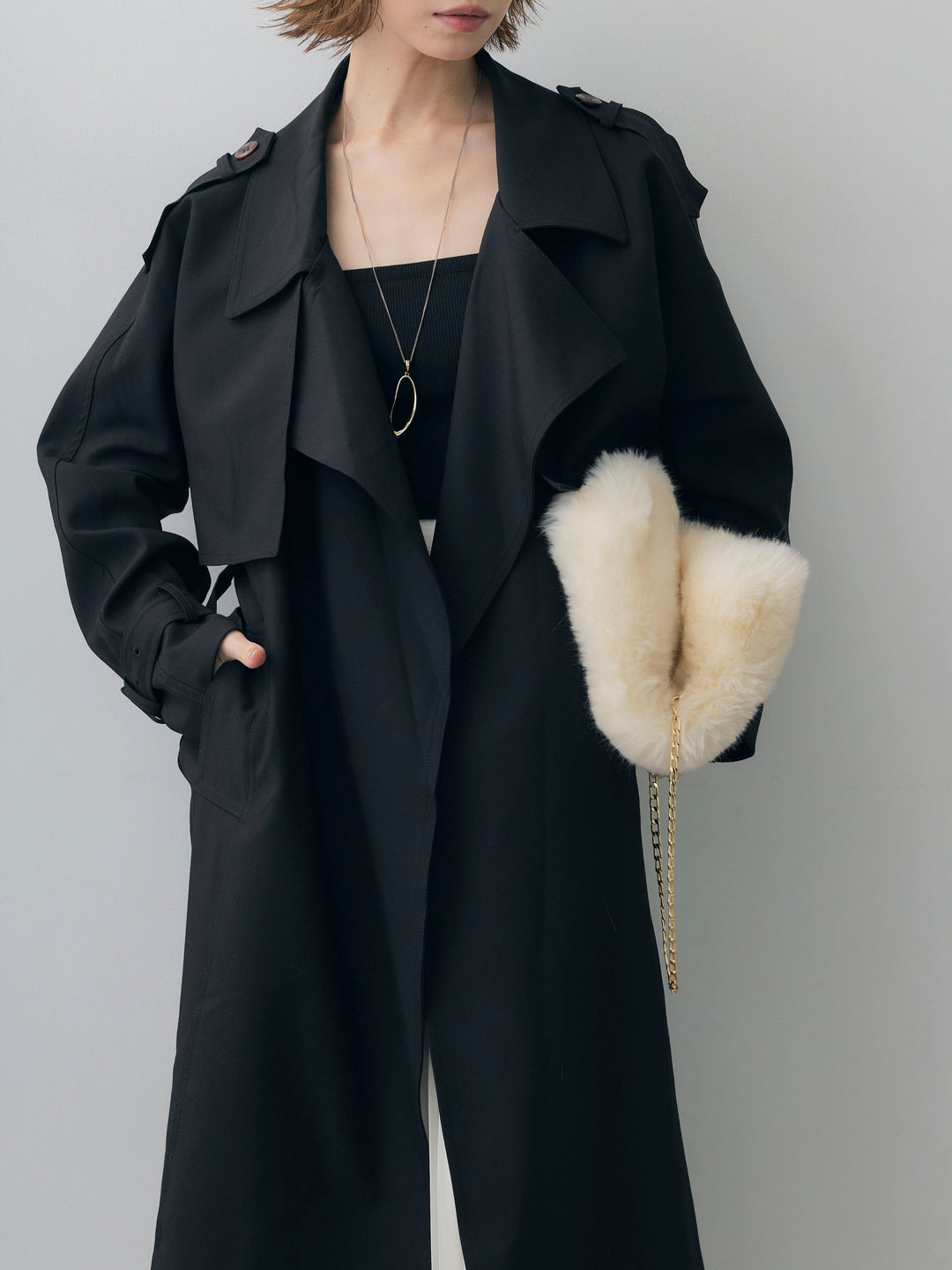 [予約]ロングトレンチコート/black
