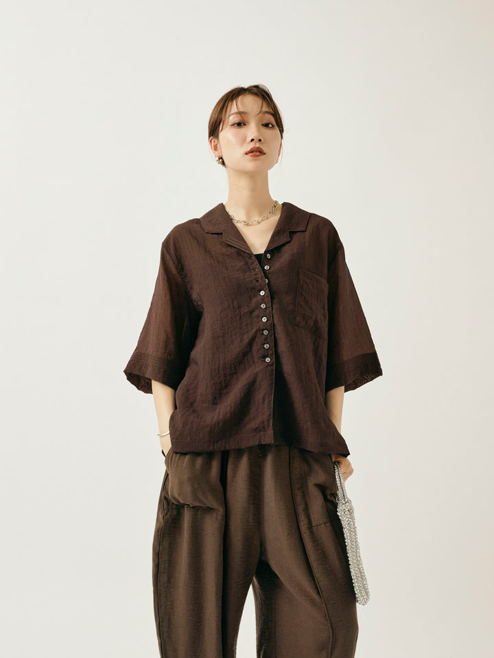 【Allure】[SET]シャイニースラブシアー開襟ハーフシャツ+シャイニースラブシアー開襟ハーフシャツ(2set)