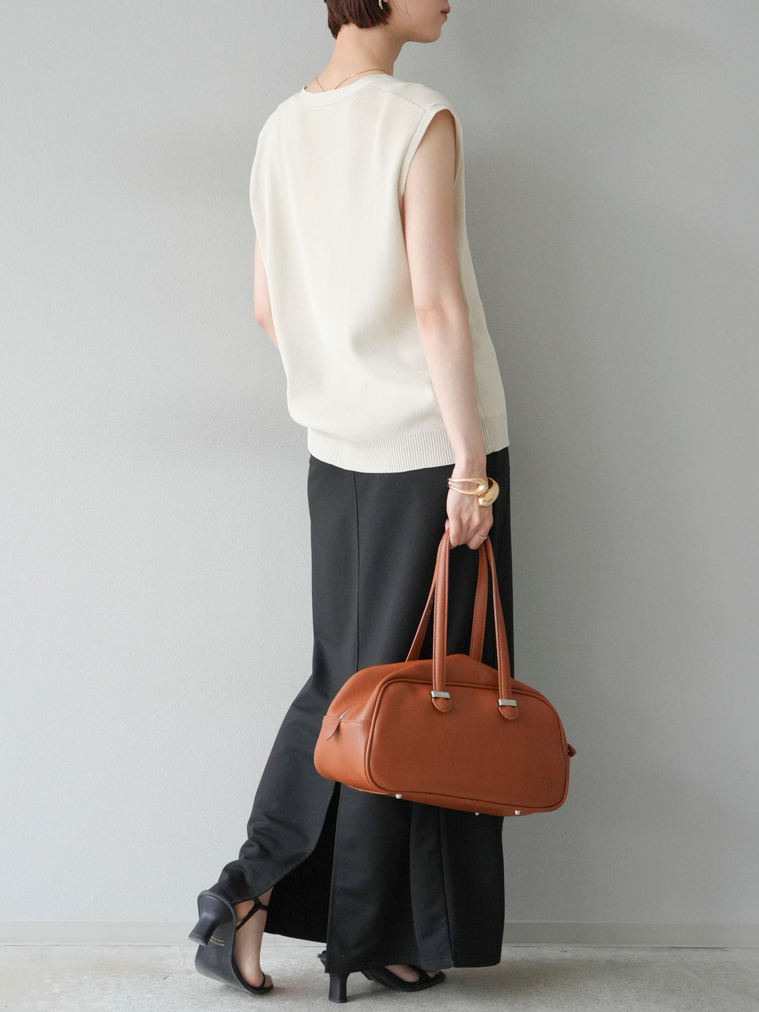 [SET]Vネックレーヨンニットベスト+スウェットロングスカート(2set)