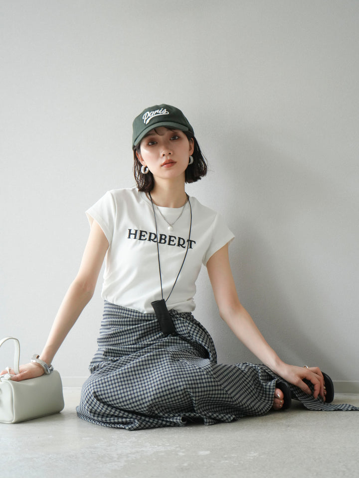 [予約]刺繍ロゴTシャツ＆レザーポーチネックレスSET /ホワイト