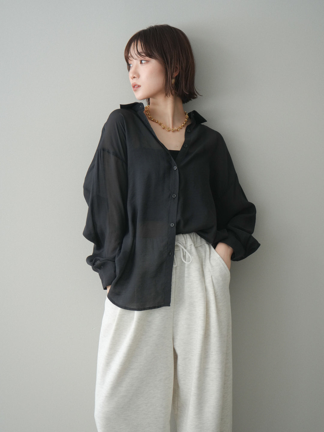 [予約]バックデザインシアーシャツ/black