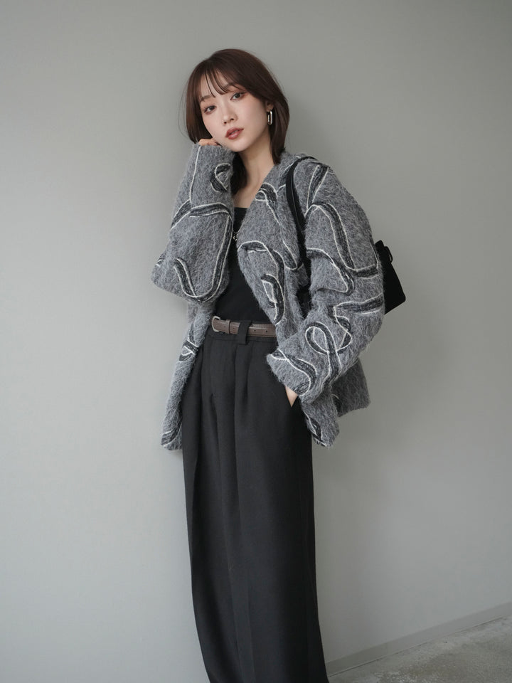 [予約]ニュアンス刺繍ブークレニットジャケット/gray