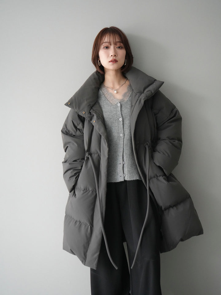 [20%オフ]スタンドカラーウエストベルトミドルダウンコート/gray