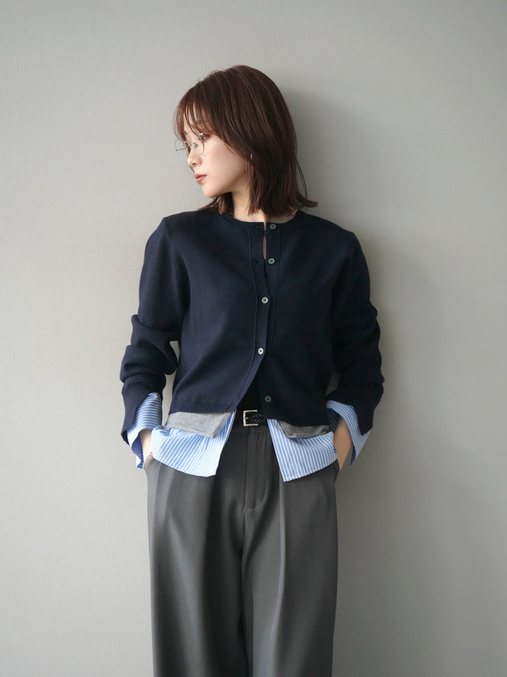 [予約]シャツ襟レイヤードニットカーディガン/navy