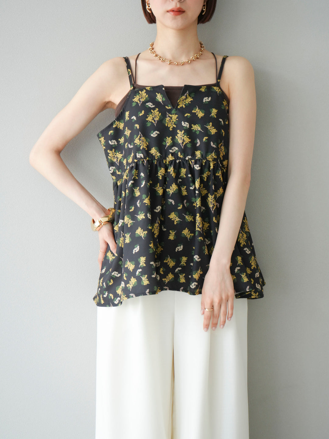 [予約]ブーケプリントキャミソール/ブラック
