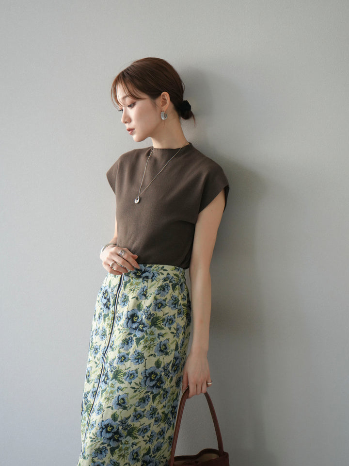 [SET]プチネックフレンチニットトップス+ゴブランフロントジップタイトスカート(2set)