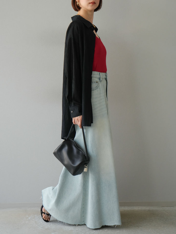 [予約]Aラインカットオフデニムスカート/ライトブルー