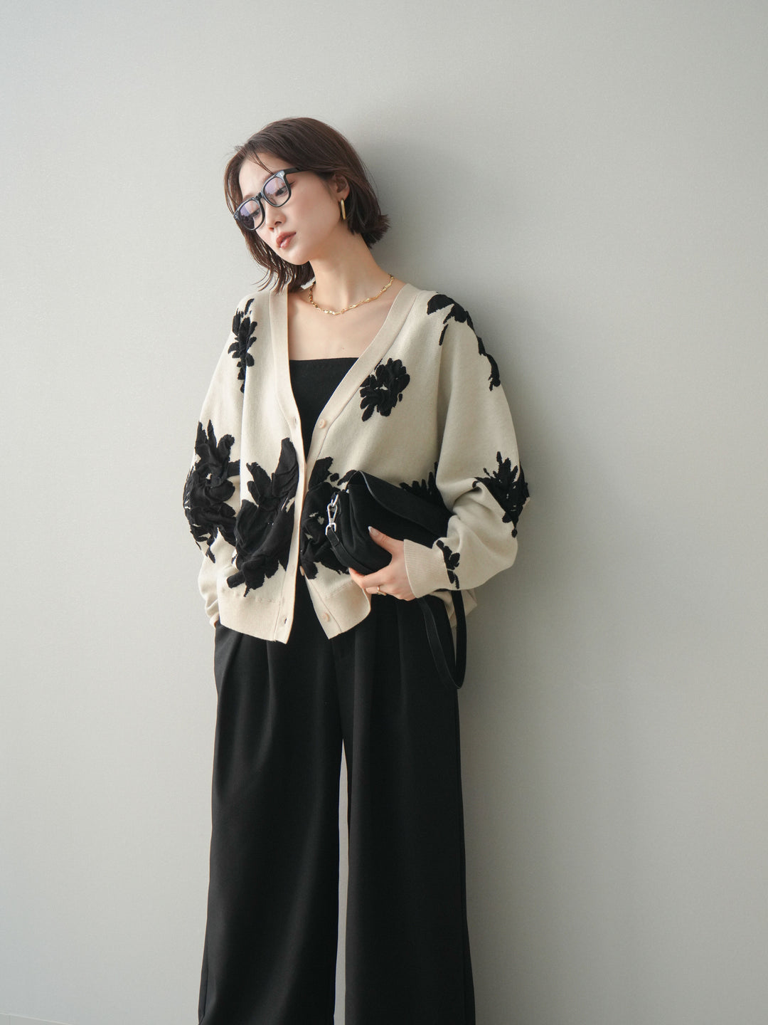 [SET]フラワージャガードニットカーディガン+フラワージャガードニットカーディガン(2set)