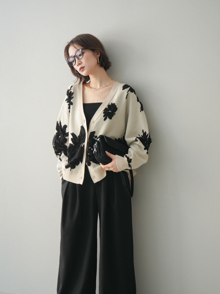 [SET]フラワージャガードニットカーディガン+フラワージャガードニットカーディガン(2set)