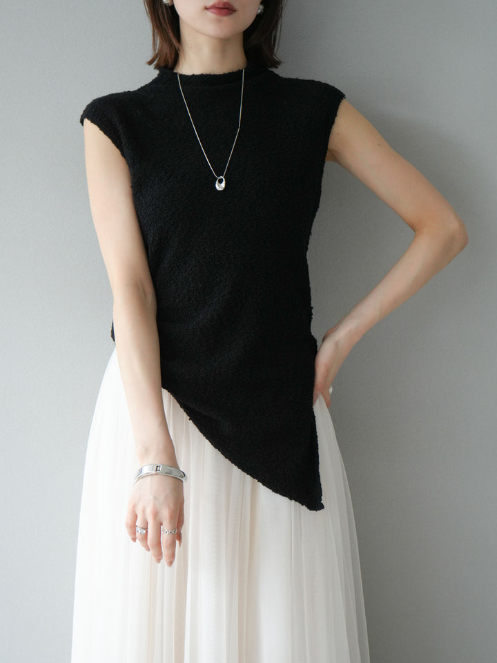 [SET]ブークレアシメニットノースリーブトップス+チュールボリュームスカート(2set)