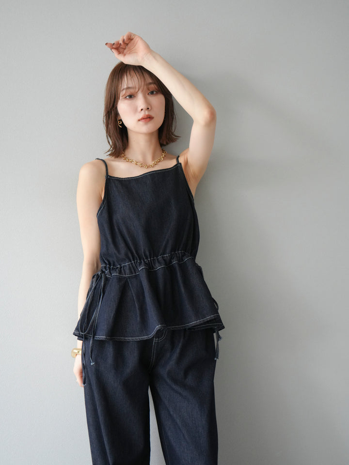 [SET]デニムタックフレアキャミソール＆イージーワイドパンツSET UP(2set)