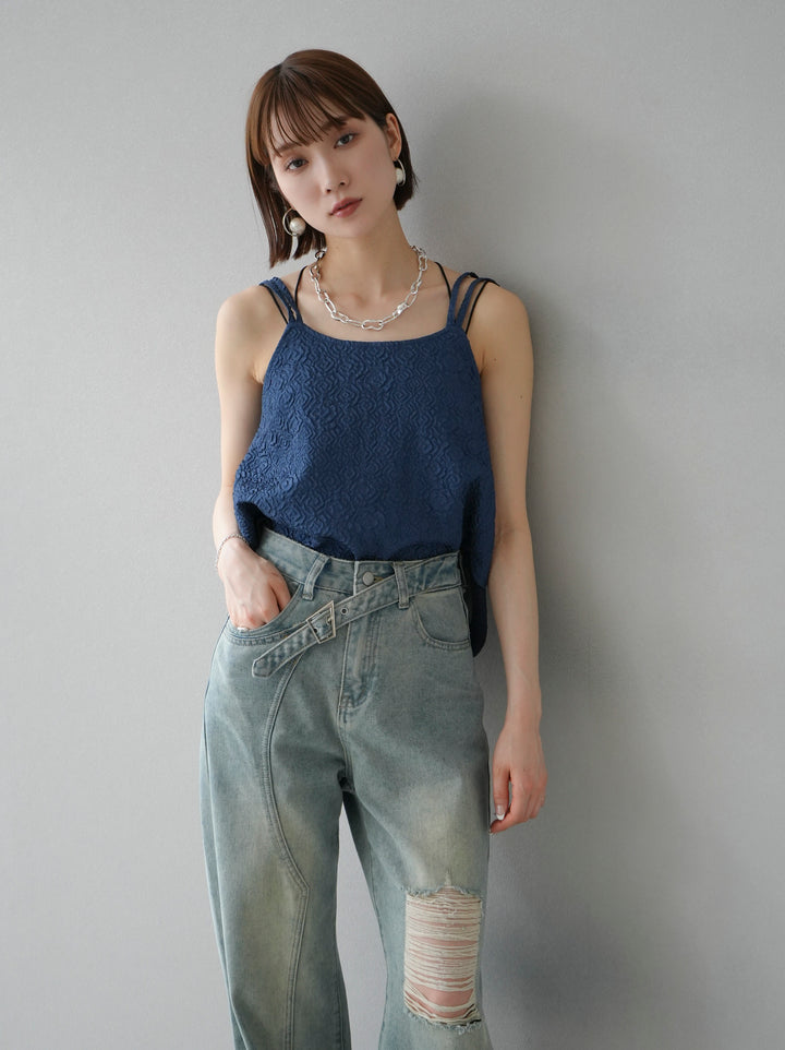 [Pre-order] Puffy Jacquard Double Strap Camisole/Blue