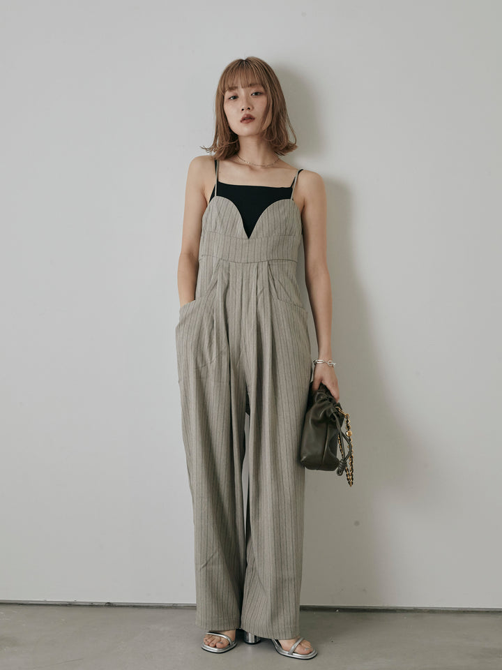 【預購】人字紋條紋工裝褲/米白色