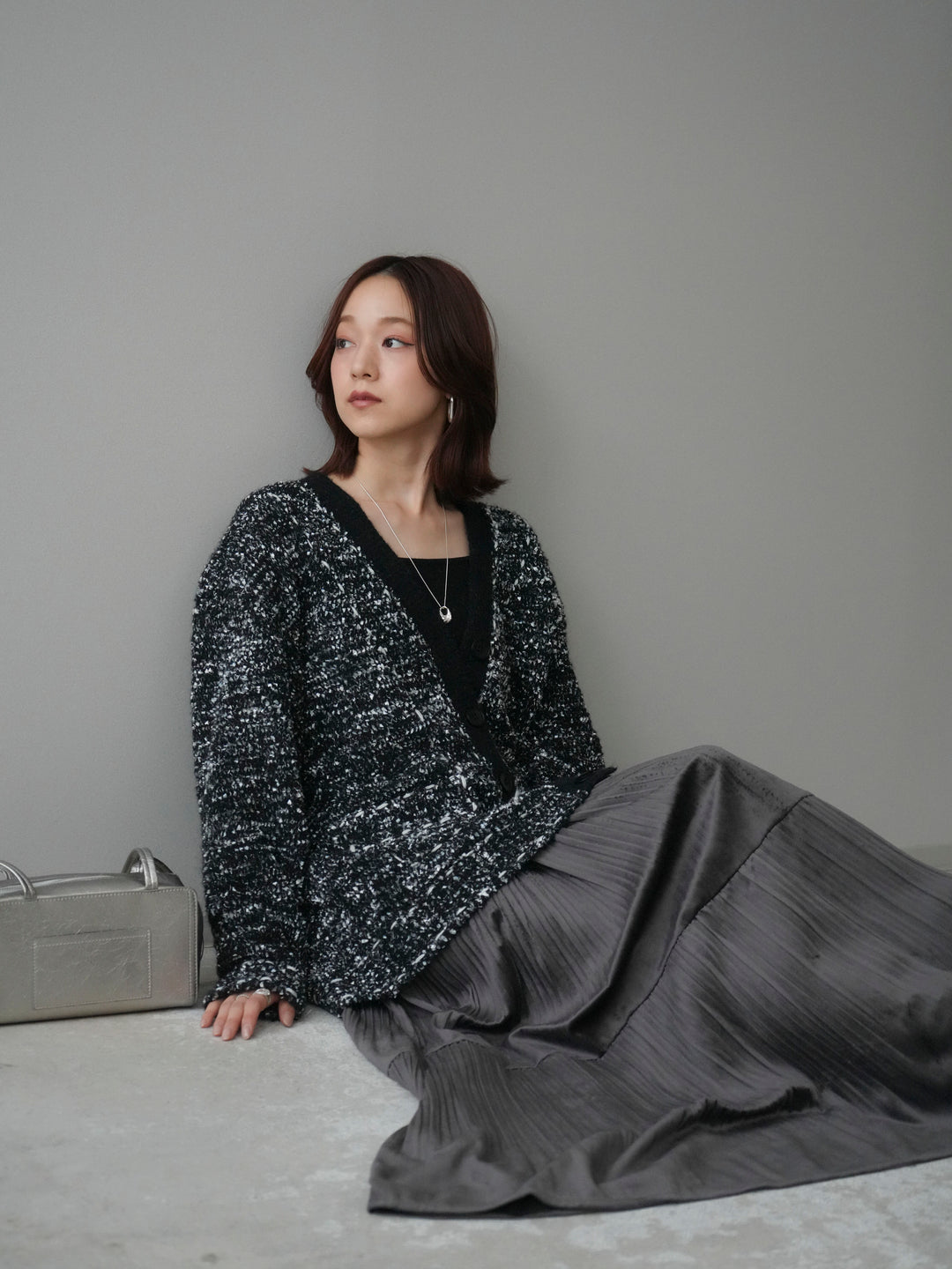 [予約]モールネップニットカーディガン/black