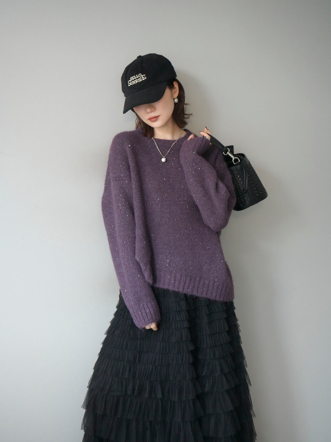 [予約]スパンコールニットプルオーバー/パープル