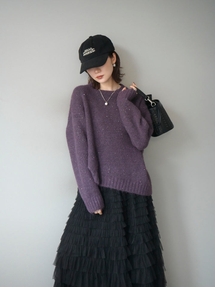 [予約]スパンコールニットプルオーバー/パープル