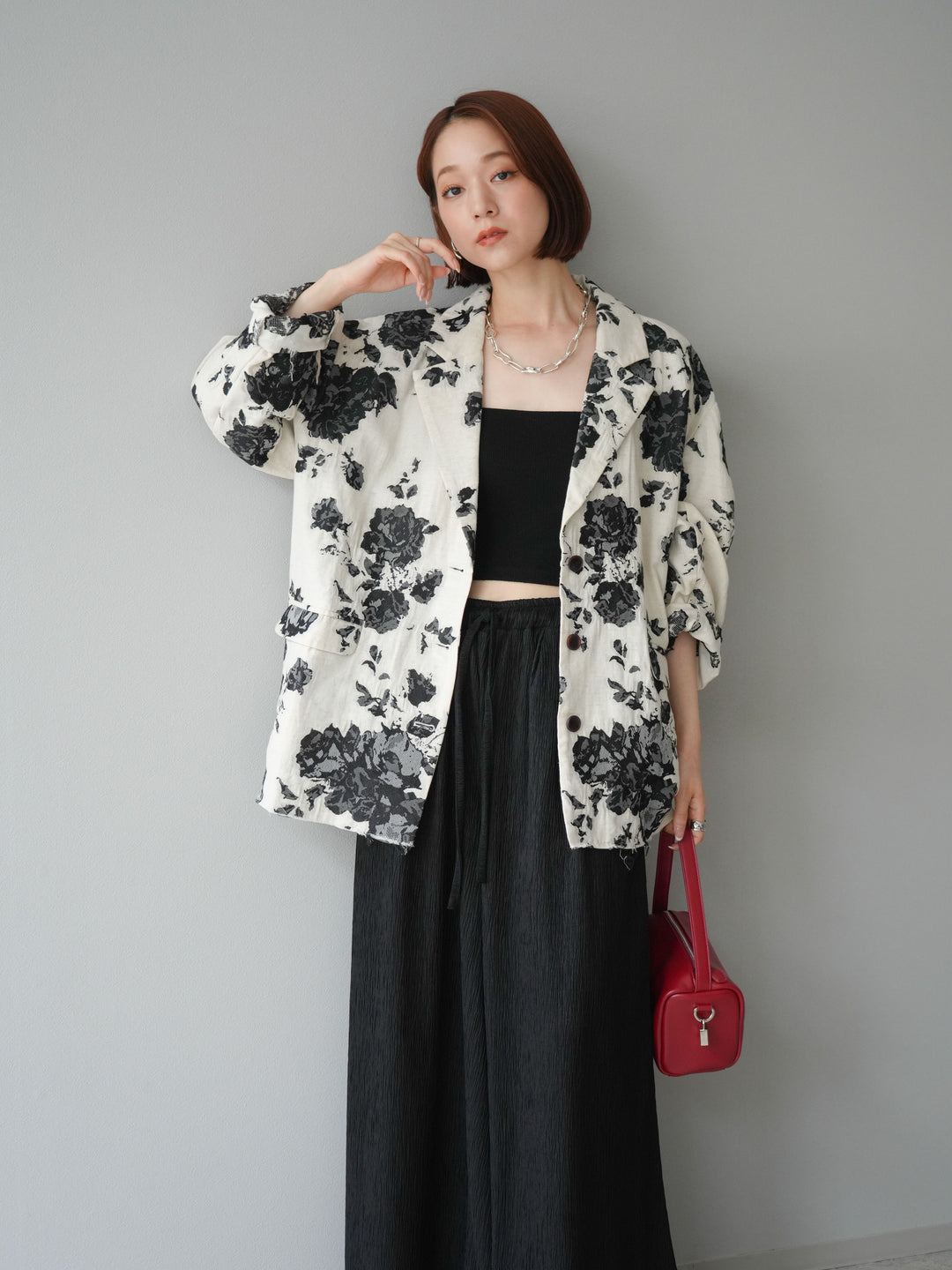 [予約]ジャガードカットオフジャケット/ブラック