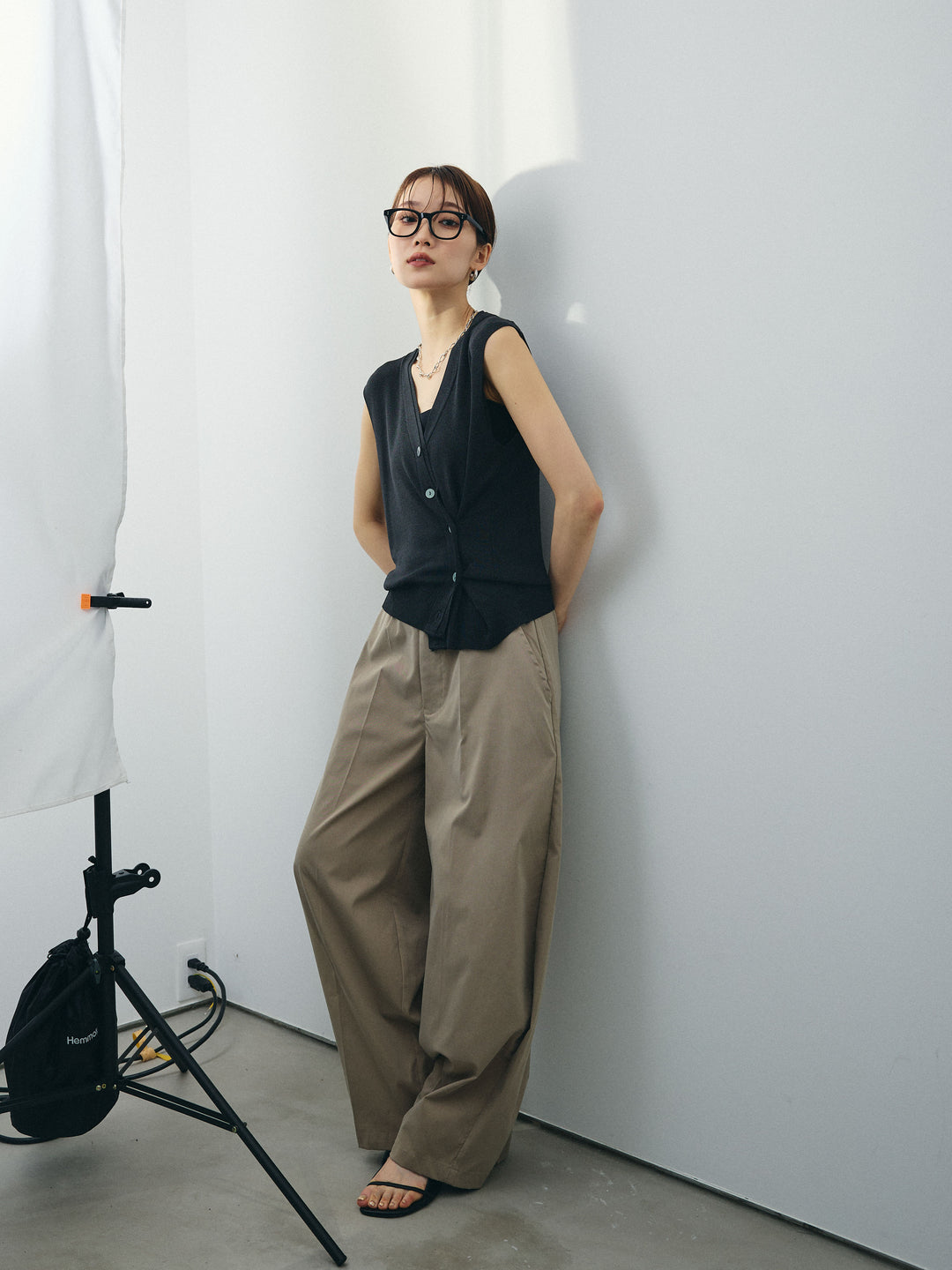 [SET]クールタッチ2WAYデザインニットベスト+コクーンワイドチノパンツ(2set)