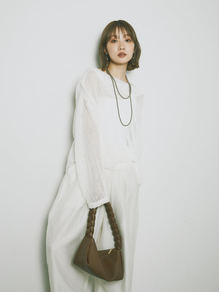 [SET] 後背垂墜網眼套頭衫 + 透明萊賽爾三折寬褲 (2 套)