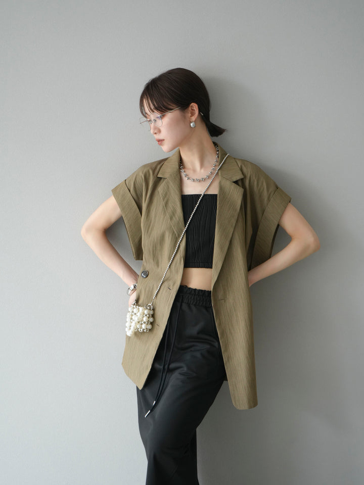 [予約]リネンライクノースリーブダブルジレ/グレージュ