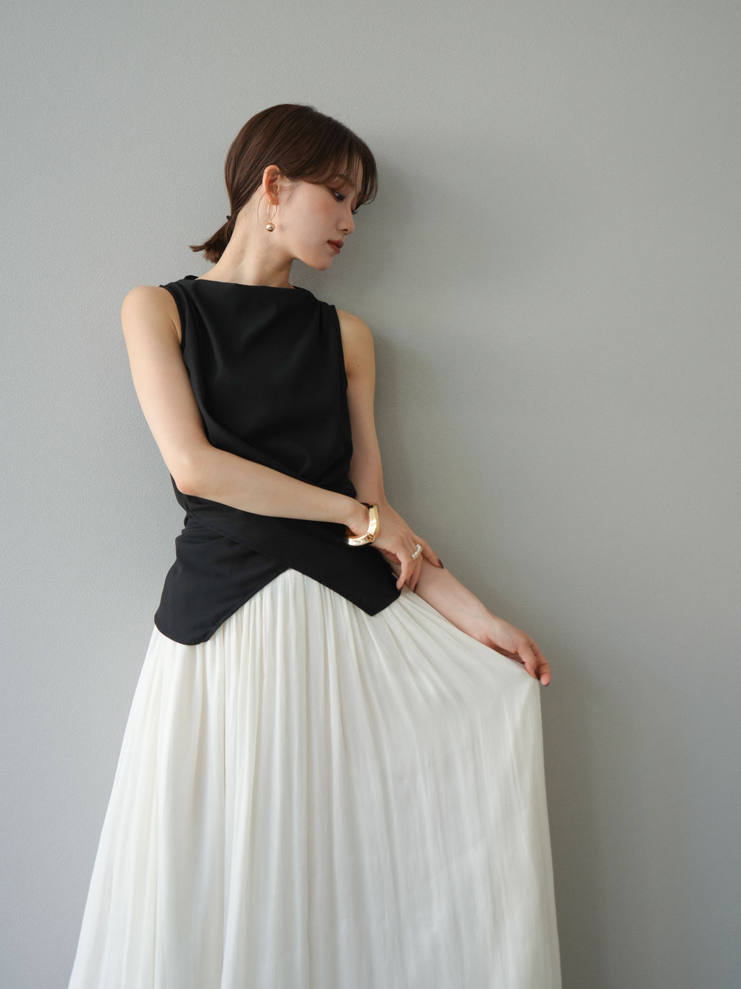 [SET]ノースリーブトップス＆シャイニーフレアスカートSET UP/(2set)