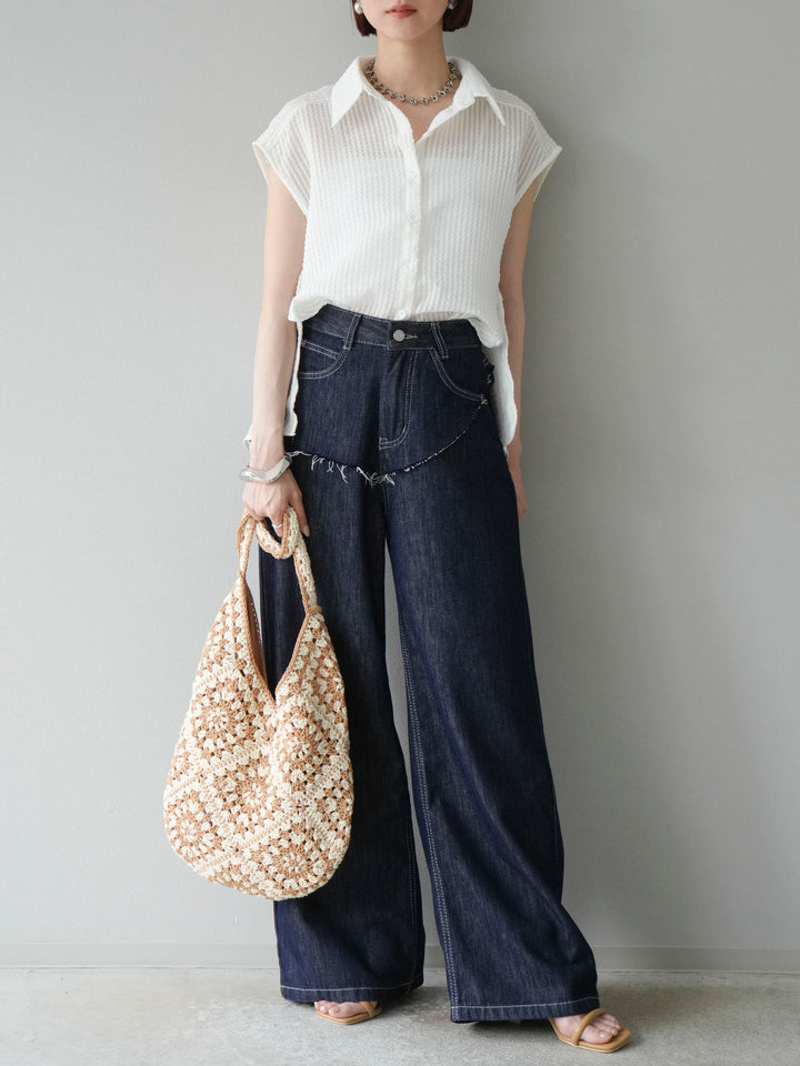 [予約]シアーチェックノースリーブシャツ/ホワイト