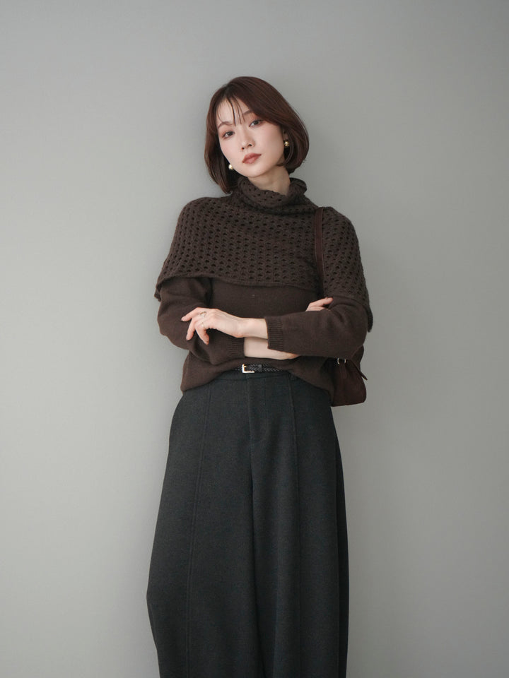 [予約]メッシュケープアンサンブルニットプルオーバー/brown
