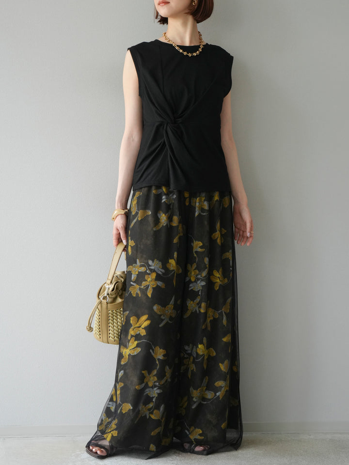 [予約]フロントツイストノースリーカットソー/ブラック