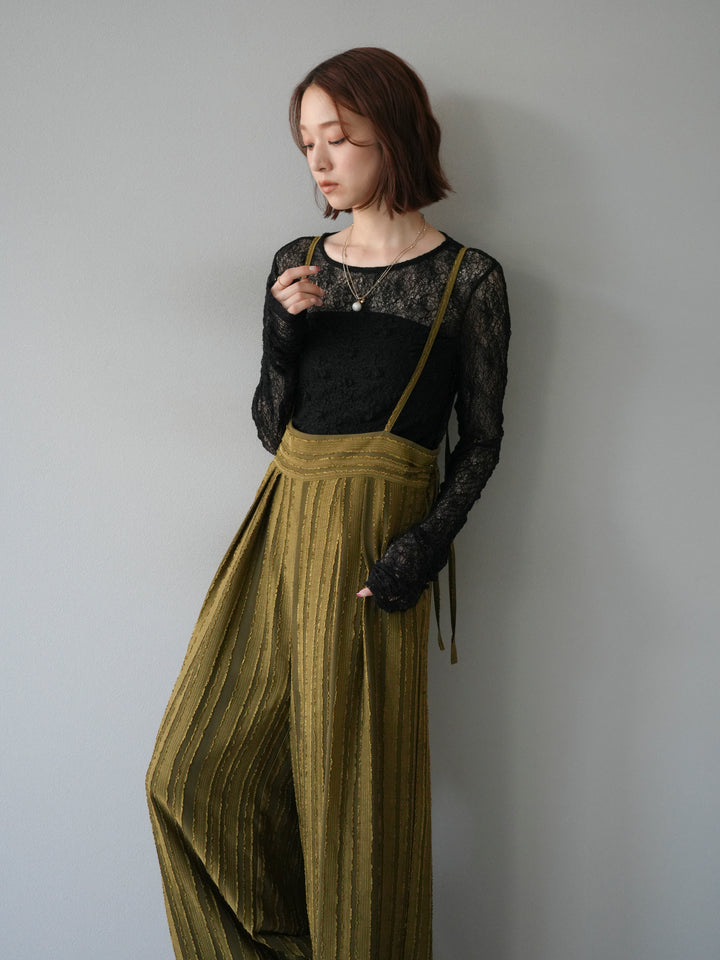 [予約]ジャガードストライプサロペット/カーキ