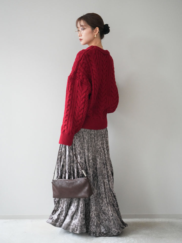 [予約]レオパードベロアワッシャーロングスカート/gray