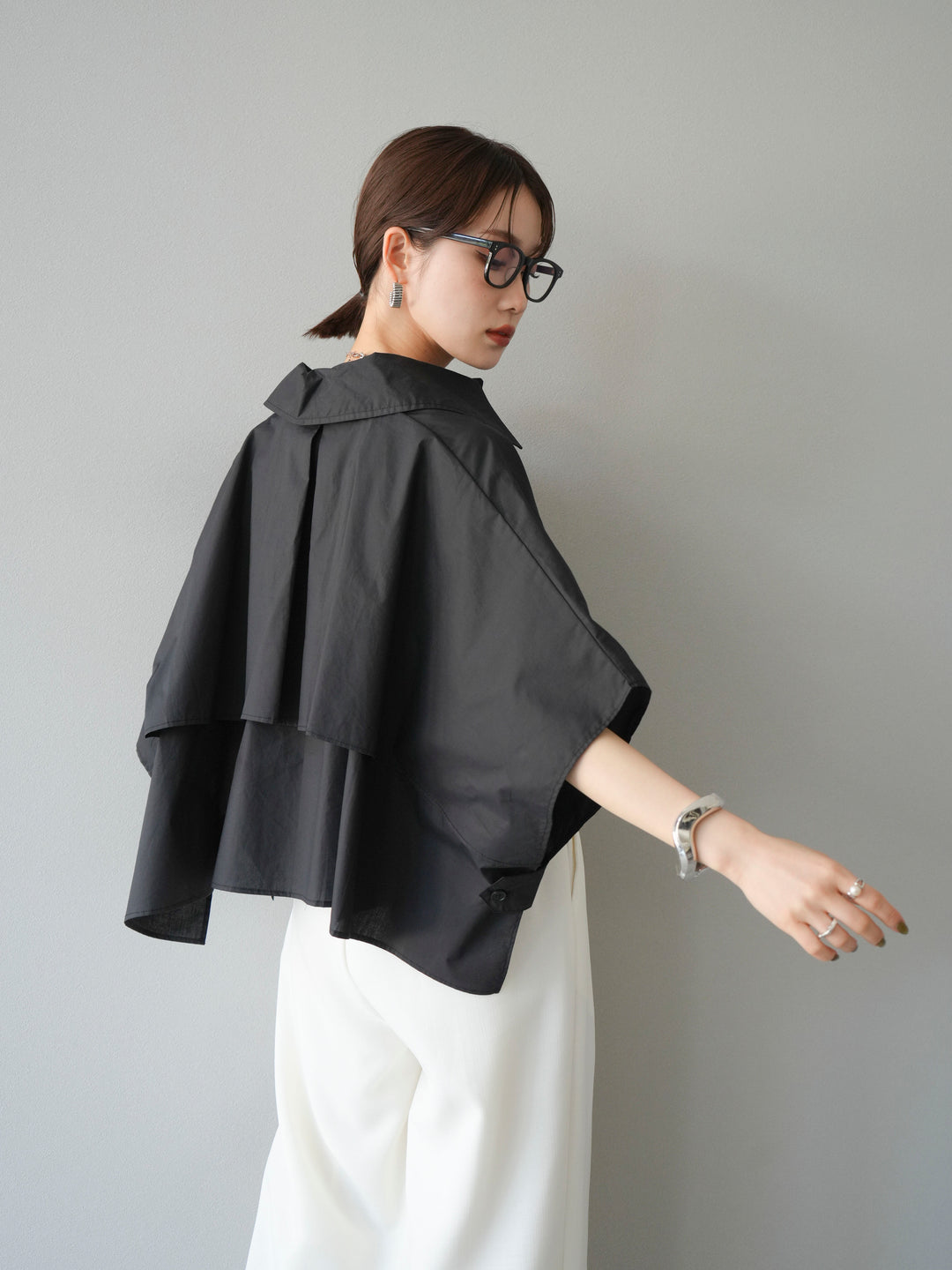 [SET]ポンチョショートシャツ+リネンライクイージーワイドパンツ(2set)