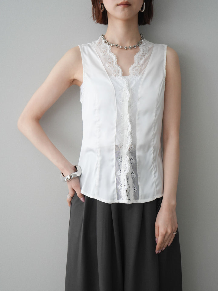 [予約]ノースリサテンレースキャミソール/white