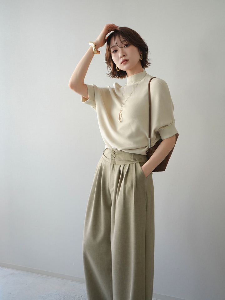 [予約]ボトルネックロールアップ半袖ニット/beige