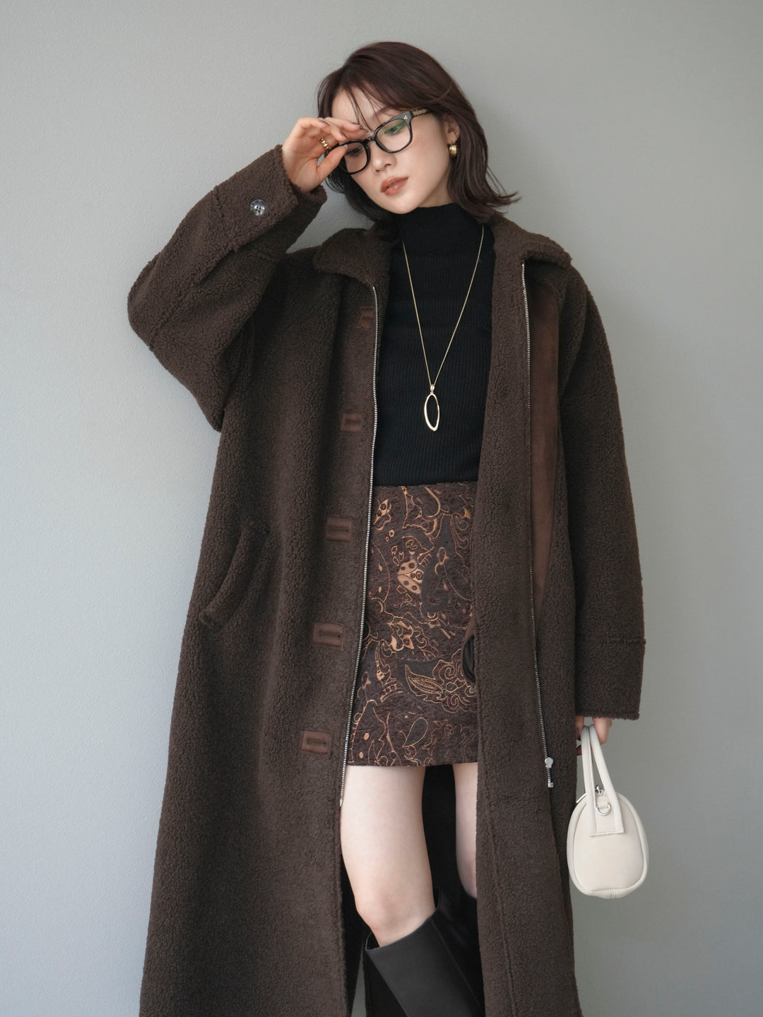 [予約]ボアxムートンロングコート/brown