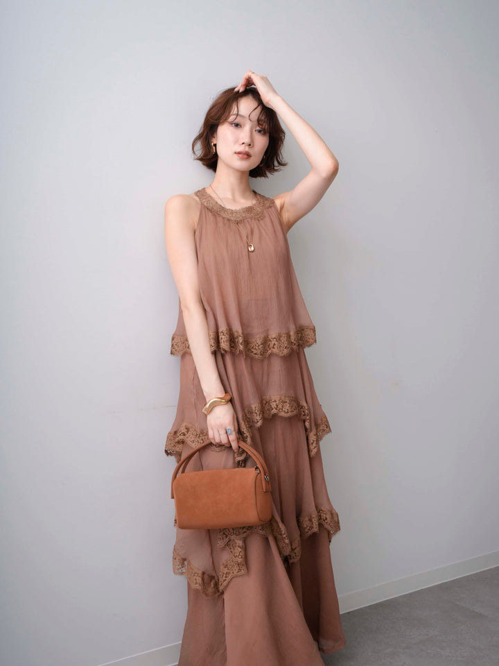 [予約]レースヘムティアードノースリドレス/brown