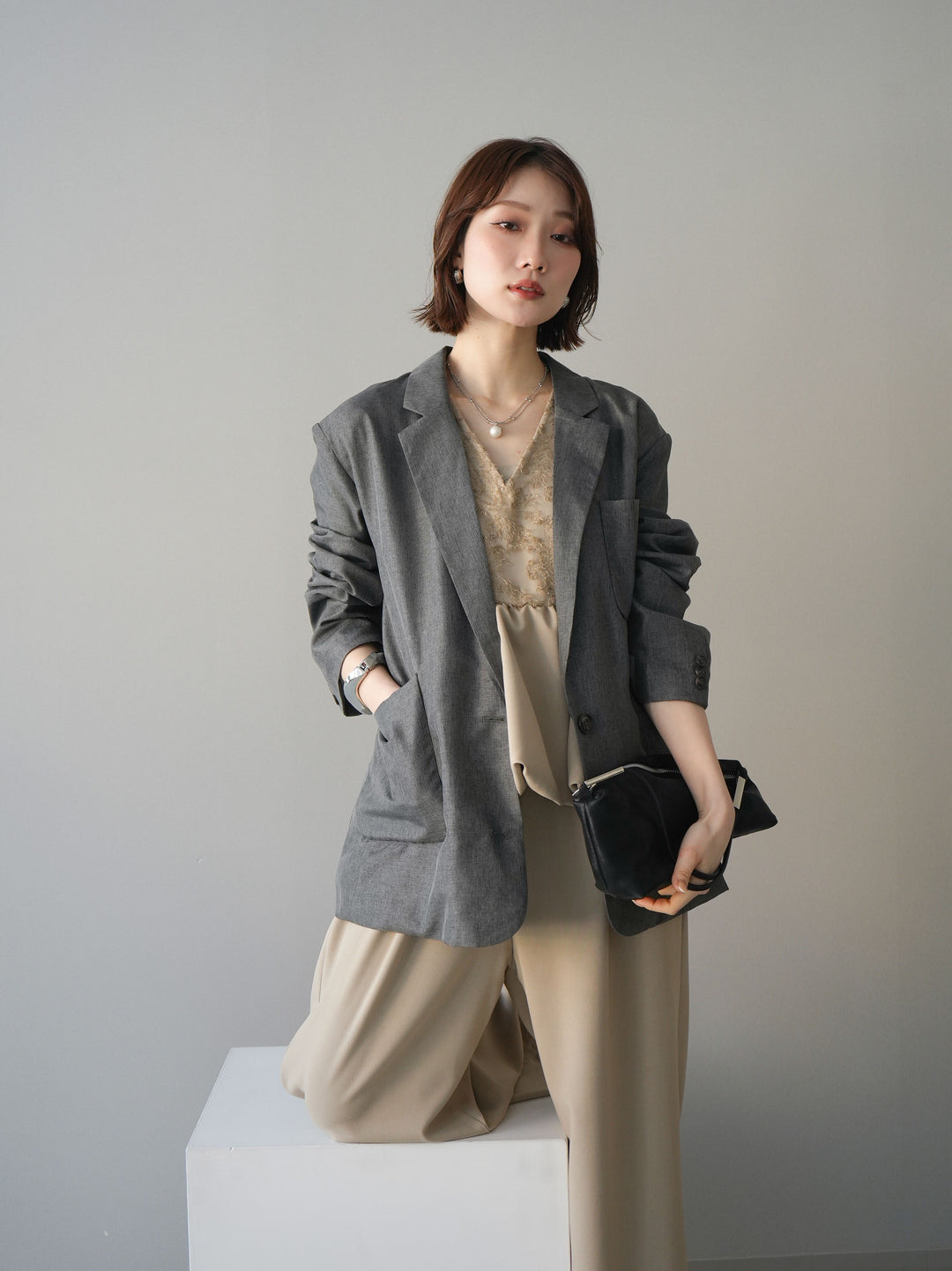 [SET]ジャガードレースぺプラムドッキングサロペット+選べるアクセセット(2set)