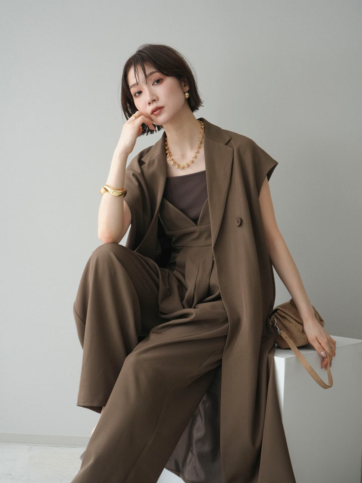 [予約]フレンチスリーブロングジレ/brown