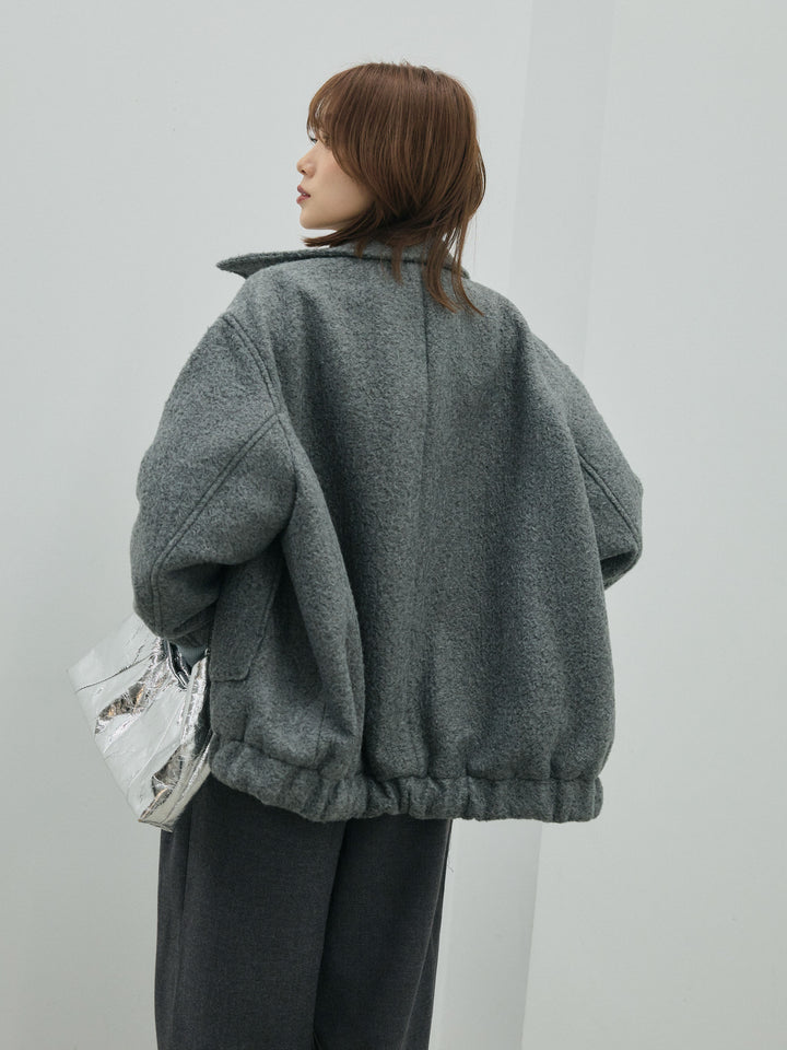 【Allure】[SET]スタンドカラーシャギーフライトジャケット+フロントツイストホールリブニットトップス(2set)